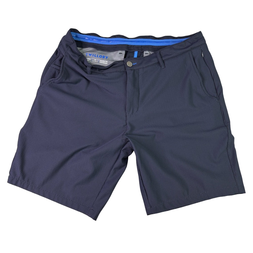 Twillory Mens Performance Shorts Navy Blue Textured Mesh Golf Casual Size 36